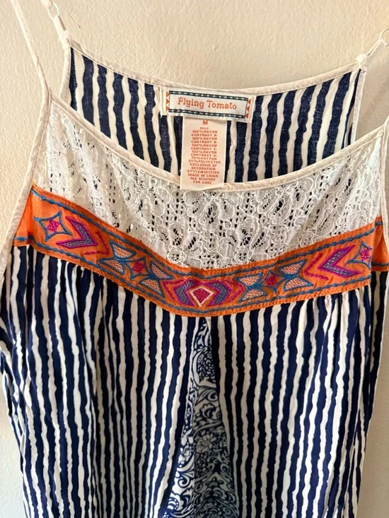 Flying Tomato Navy & White Boho Midi dress with Embroidered neckline - Picture 7 of 10